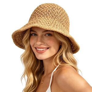 Floppy Straw Hat Women UV Protection Summer Beach Travel Khaki